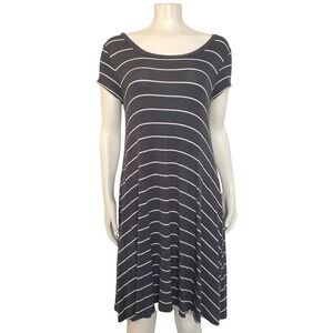 Beach Surf Billabong Med Striped Ribbed Knit Swing Dress Stretch Short Slv Skate